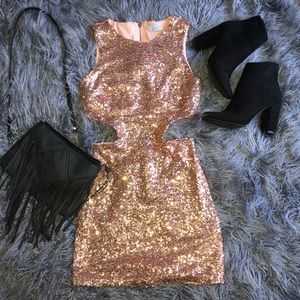Tobi rose gold sequin mini dress